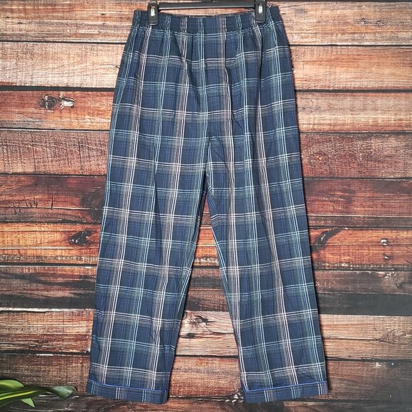 NEW Byford Of London Mens Size M Combed Cotton Blue Plaid Pajama Lounge Pants - Picture 1 of 6